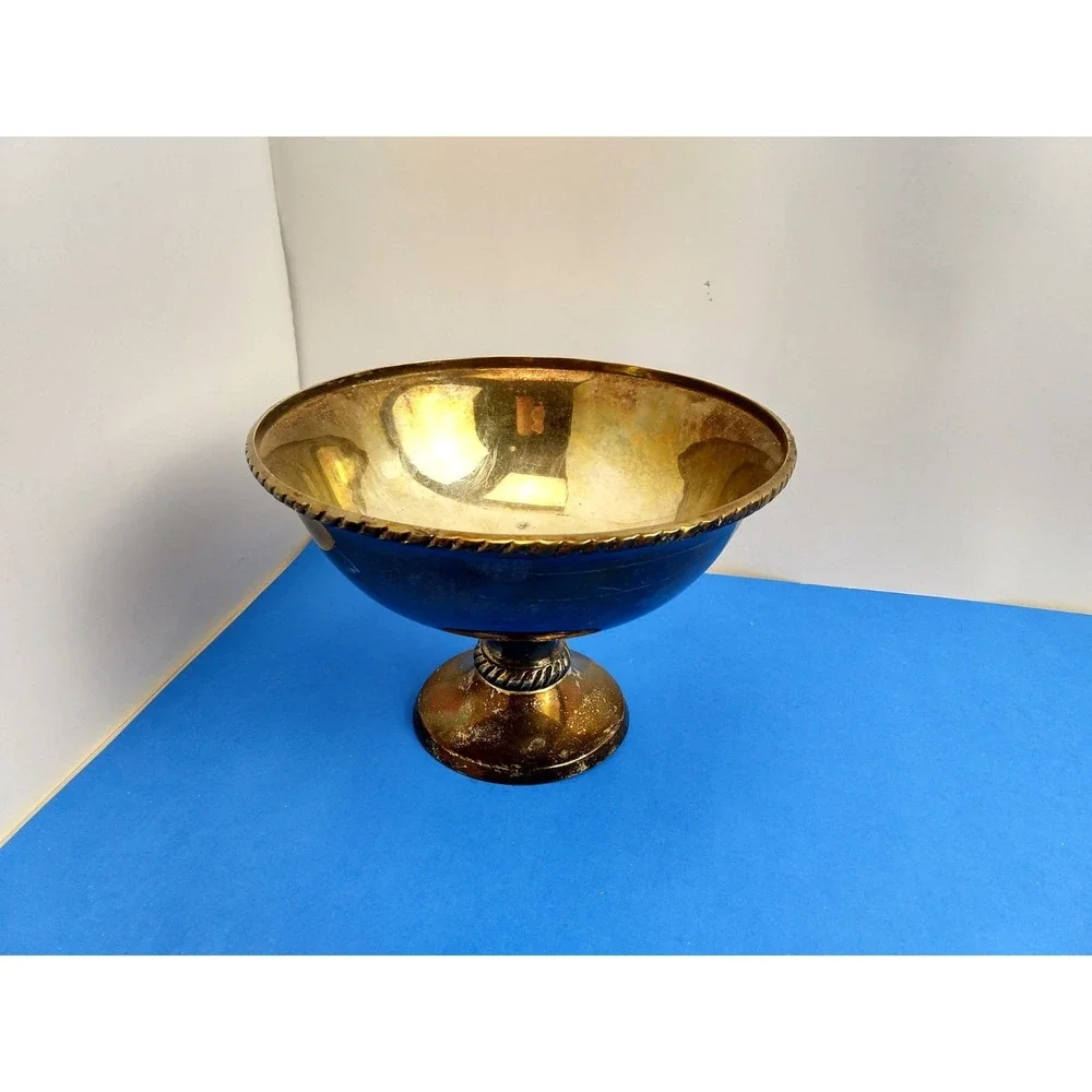 Vintage Pottery Barn Silverplate Ornate Rope Raised Goblet Dish